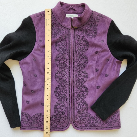 Whimsigoth Jacket Purple Plum Vintage Y2K Faux Suede Floral Embroidered Medium - Picture 13 of 14